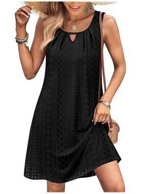 RUMIA Black Sleeveless Swim Cover Up Loose Beach Dress with Pockets
